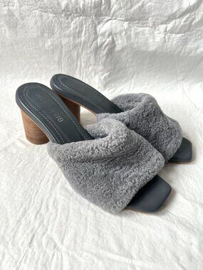 Humanoid sandals Silas shearling mules 37 7 gray square toe high heel fuzzy